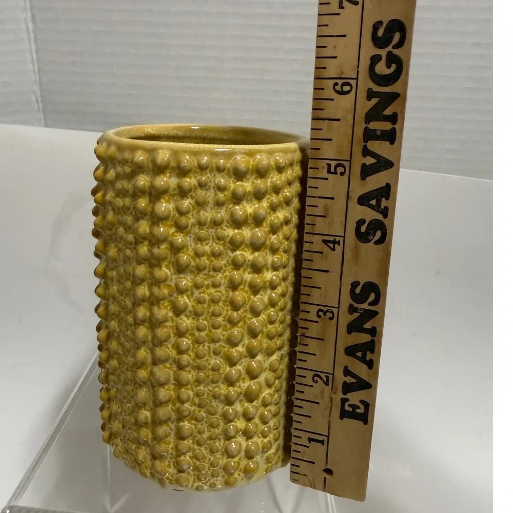Bloomingville Textured Stoneware Vase Mustard Yellow Hobnail Rustic Modern Decor
